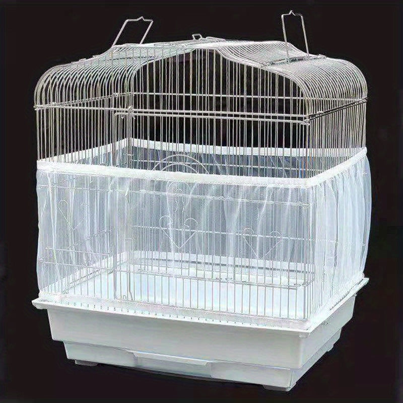 Mesh net cover keeps parrot cages clean and tidy.