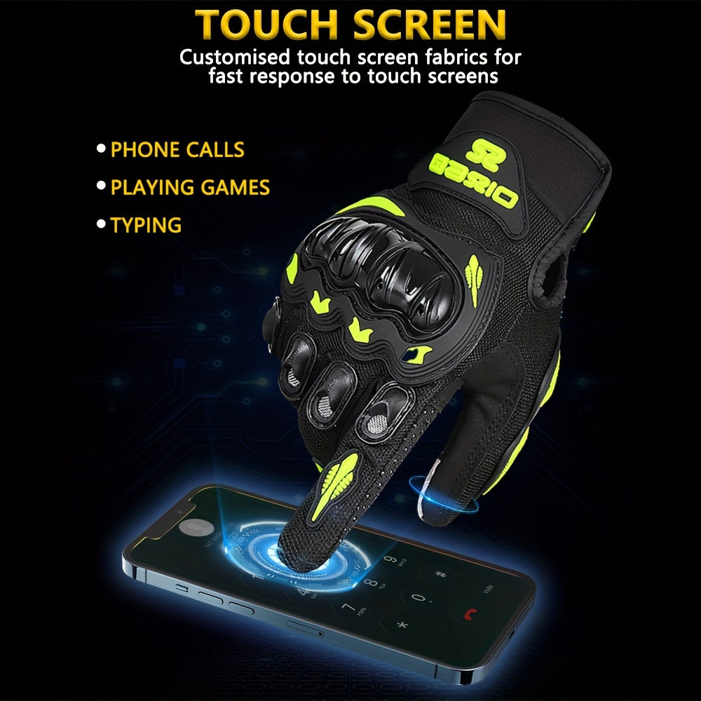 Breathable, anti-fall motorcyclist gloves for men and women, with touch screen capability.