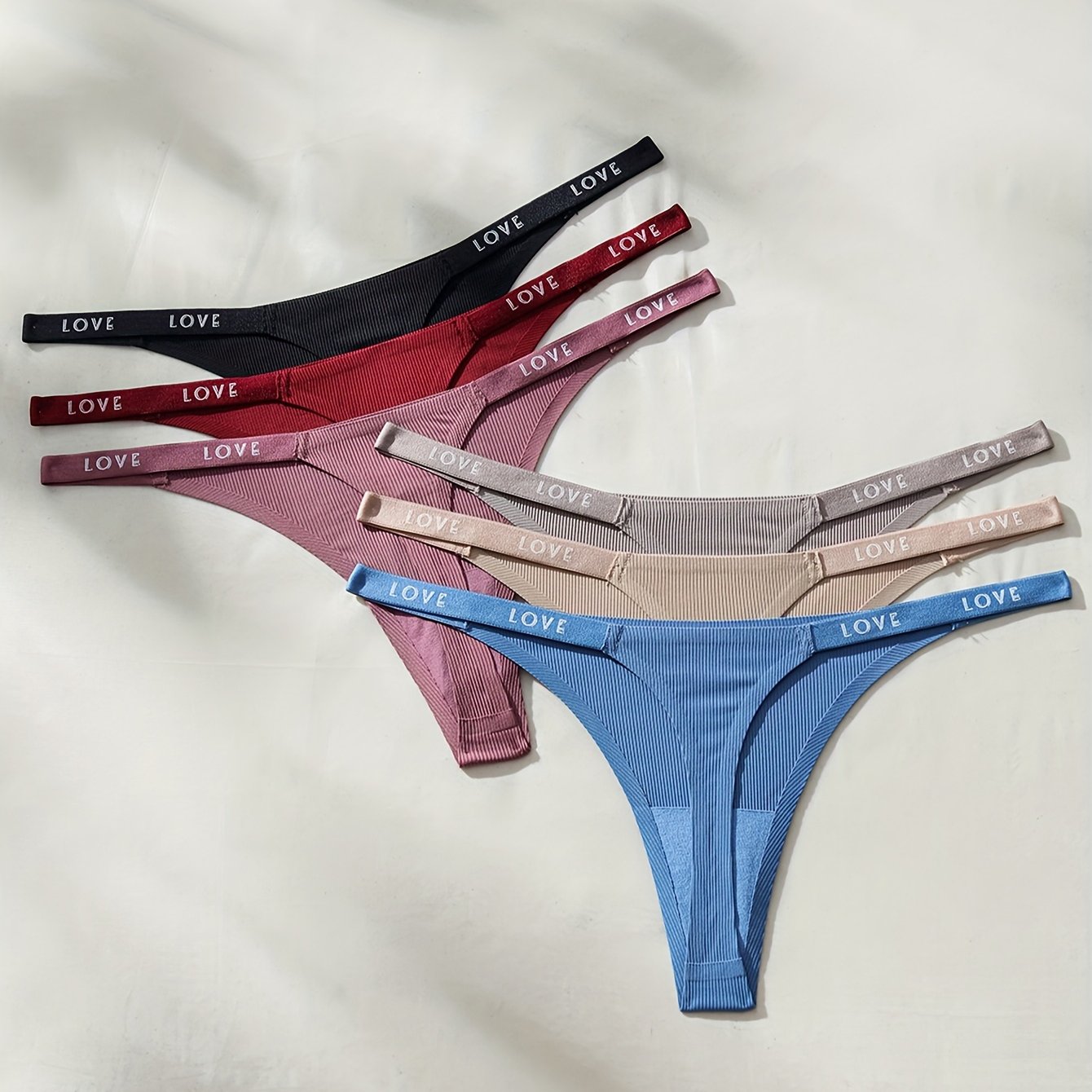 Set of 6 ribbed thongs, low waist panties for women