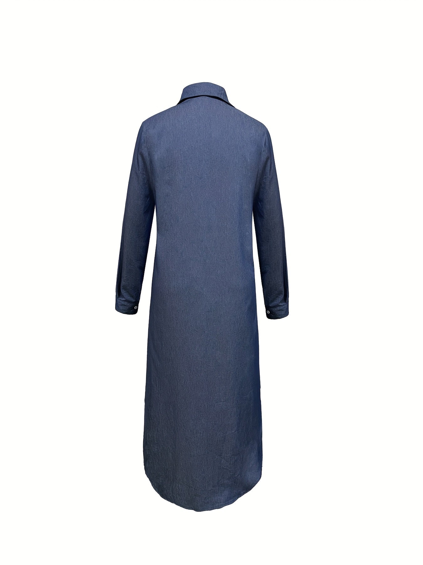 Women's Plus Size Casual Denim Maxi Shirt Dress with Button Up Long Sleeve and Turn Down Collar.