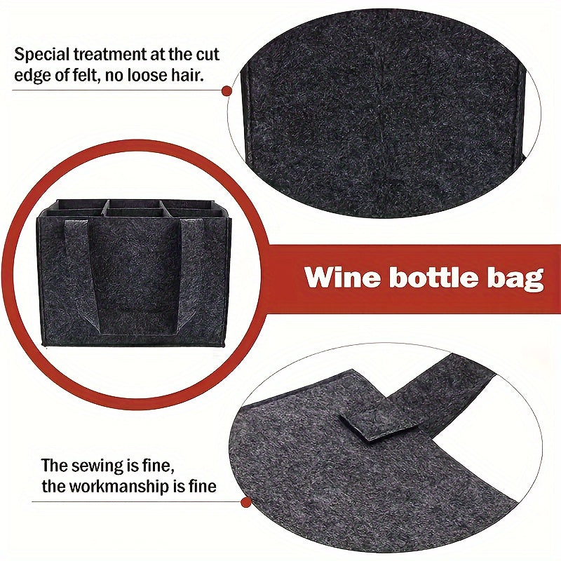 Stylish felt wine and beer bottle tote, holds up to 6 bottles, portable and lightweight, perfect for dinners and travel.