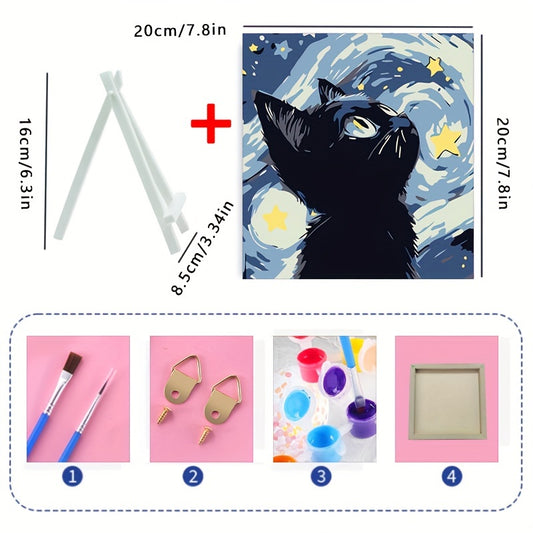 Oil painting DIY kit for cat, designed to hang on desktop for stress relief or gifting.