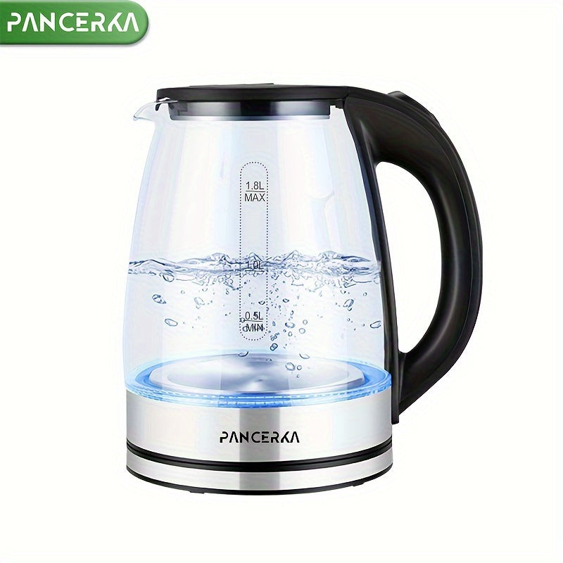 PANCERKA Electric Kettle, 1.8L, LED Illuminated, High Borosilicate Glass, Auto Shutoff, Boil-Dry Protection, 360° Base, Stainless Steel, 220V-240V, European Standard Plug, Rated Power 1500W