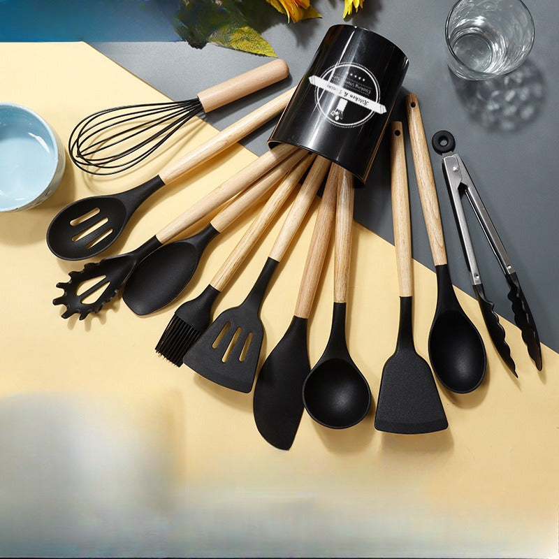 Silicone Kitchen Utensil Set with 12 Pieces - Non-Stick, Food Grade Cooking Tools Including Spatulas & Soup Spoon for Home and Restaurant Use