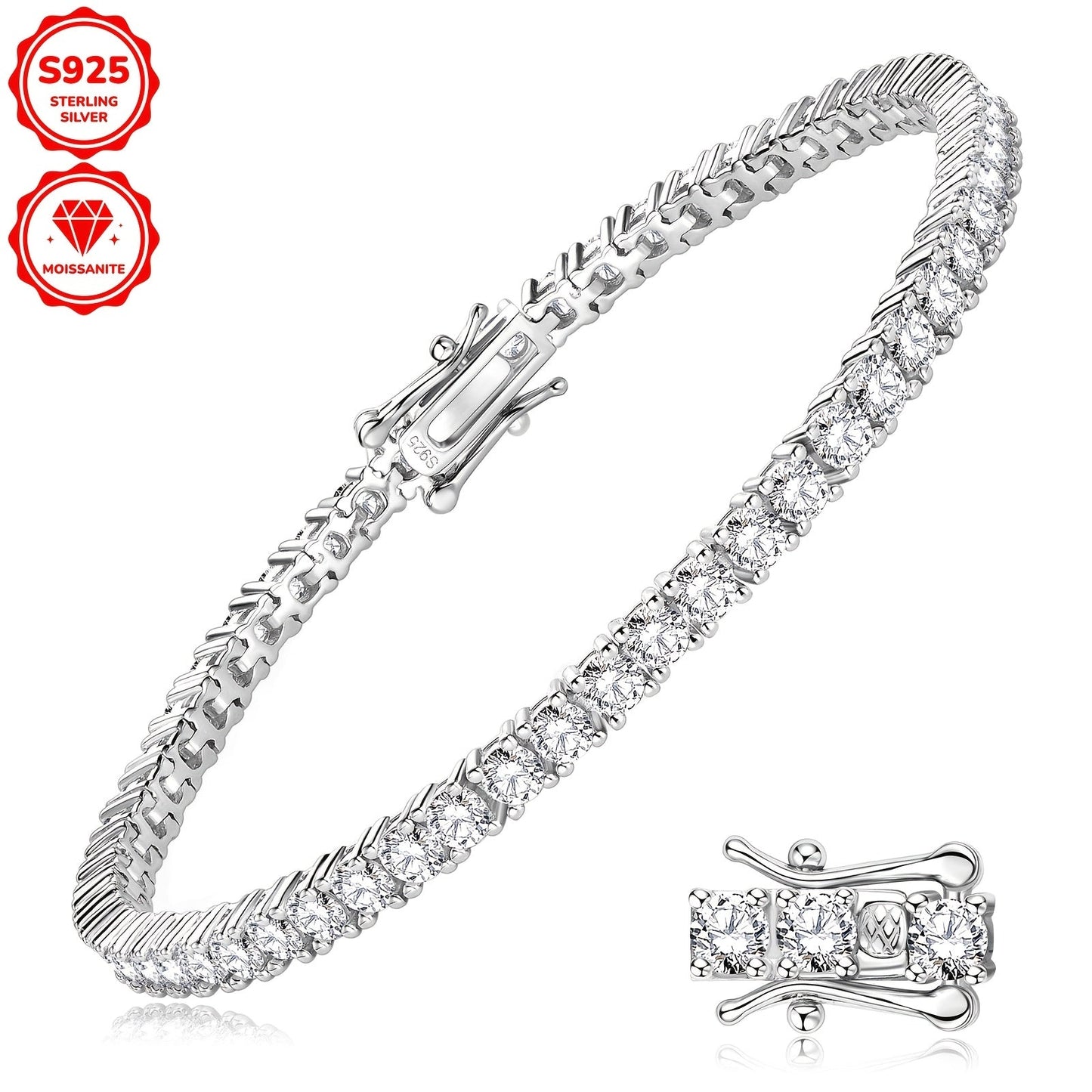 Beautiful 925 Sterling Silver Moissanite Tennis Bracelet with Gold Plating, Featuring 3mm Synthetic Stones totaling 5.4ct. Perfect for April Birthdays, Available in 17cm or 18cm. Ideal for Weddings, Vacations, and as a Thoughtful Christmas Present.