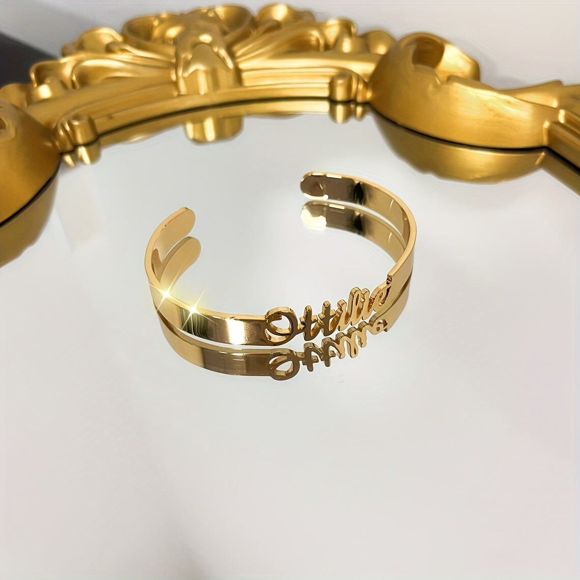 Personalized Golden Stainless Steel Bracelet with Engraved "Oh My God" - Adjustable and Elegant Name Bangle, Stylish Minimalist Jewelry Gift for Her, Perfect for Every Occasion