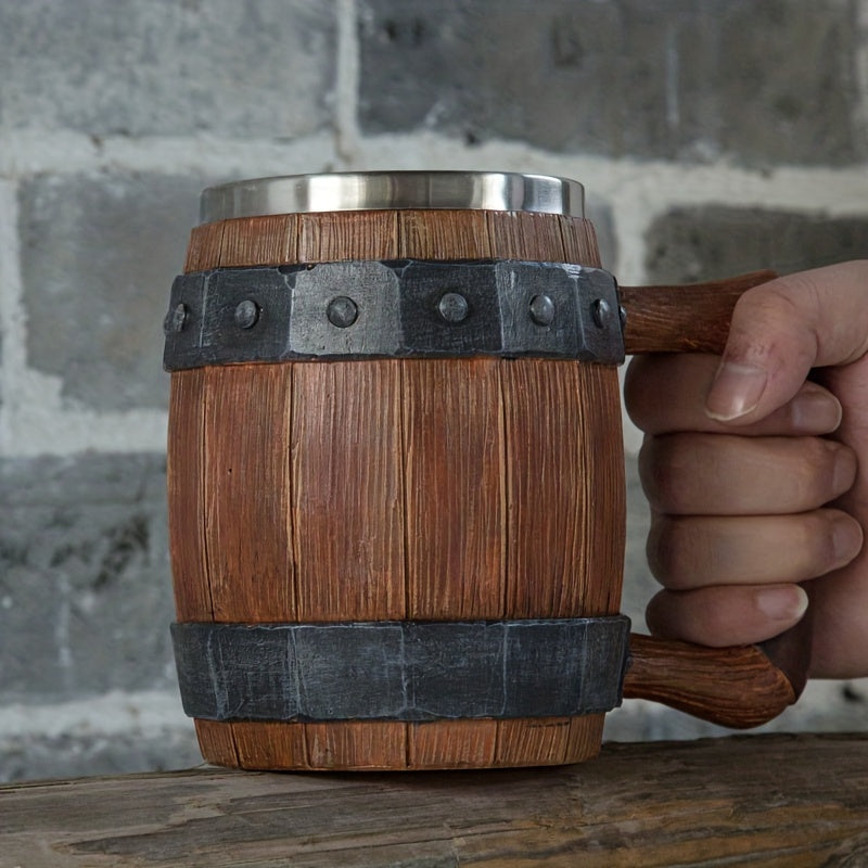 Stainless steel barrel-shaped coffee mug - ideal for hot or cold drinks, great for home use or as a gift.