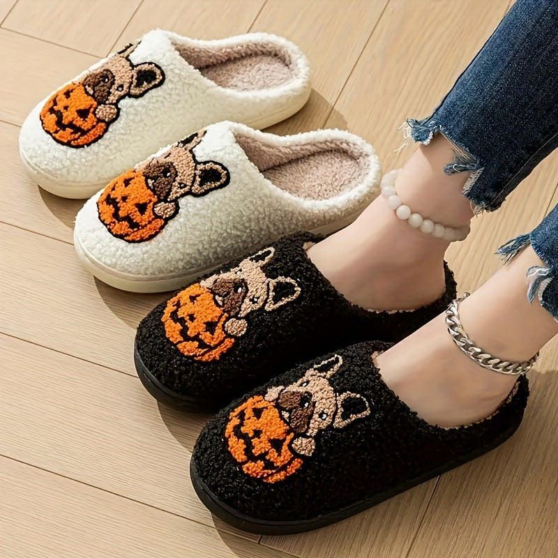 Cute Pumpkin Sandpaper Dog Pattern Slippers, Cozy and Stylish Indoor Couple's Footwear in the Warm Series.