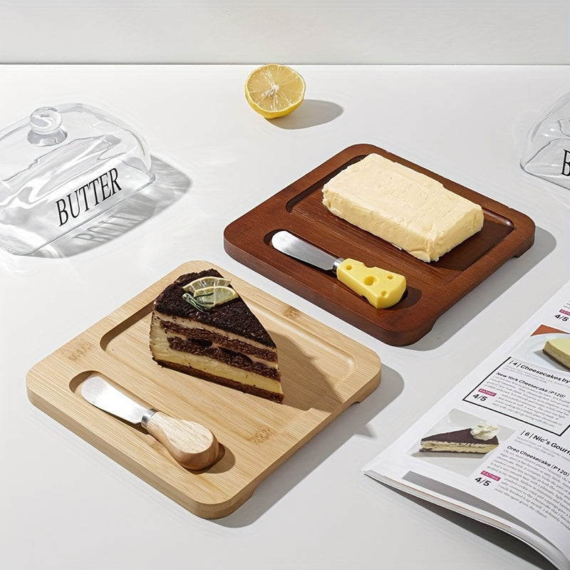 Glass cover box with knife for cheese, butter, sandwiches, cake, and dessert.