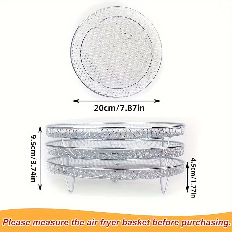 Set of 3 stackable multi-layer stainless steel dehydrator racks, set of 2 with 4 baking sticks, stackable air fryer rack, multi-purpose steaming and baking rack, cooling rack. Can be used as a dehydrator, baking rack, or deep fryer accessory. Perfect as