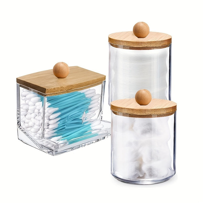 1/3 piece Swabs Dispenser with Apothecary Jar Organizer and wood lids for easy storage.