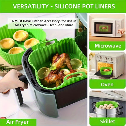 Upgrade your kitchen with the 1pc WHZWYK Extra Strong Silicone Pot Liner. This versatile accessory can be used in your air fryer, microwave, oven, and skillet. Its food-safe, non-stick material is reusable and makes for easy cleaning. Say goodbye to