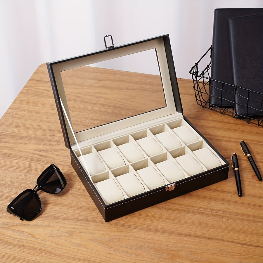 The Elegant Black Faux Leather Watch Storage Box is a popular choice for your timepiece collection. Whether you have 2, 6, 10, or 12 watches, this square flip-top design box will keep them safe and organized. The soft interior and pen holder add a touch