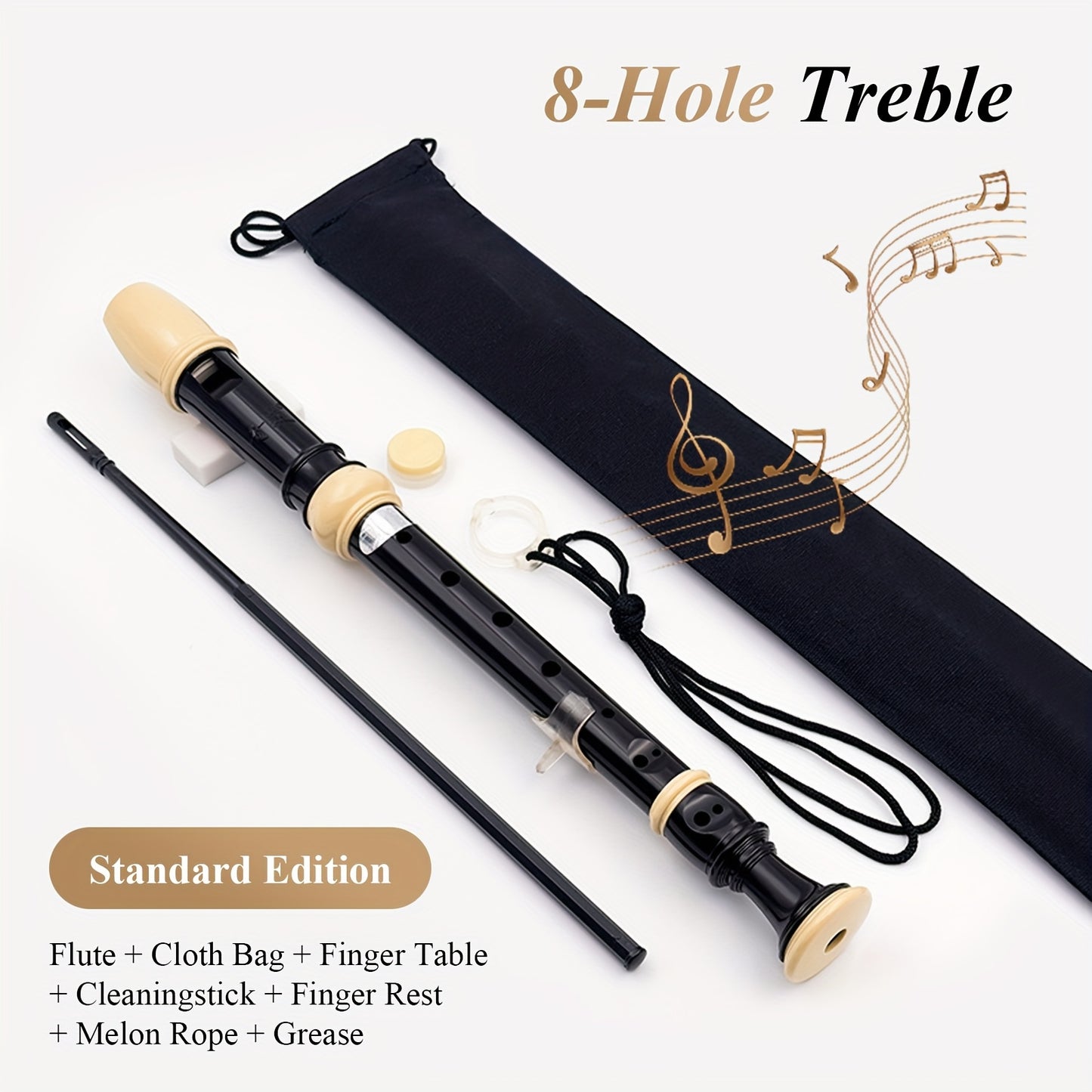 Adjustable 8-hole Treble Flute, Alto Flute Recorder, Beginner Clarinet Woodwind Instrument with Cleaning Kit and Accessories