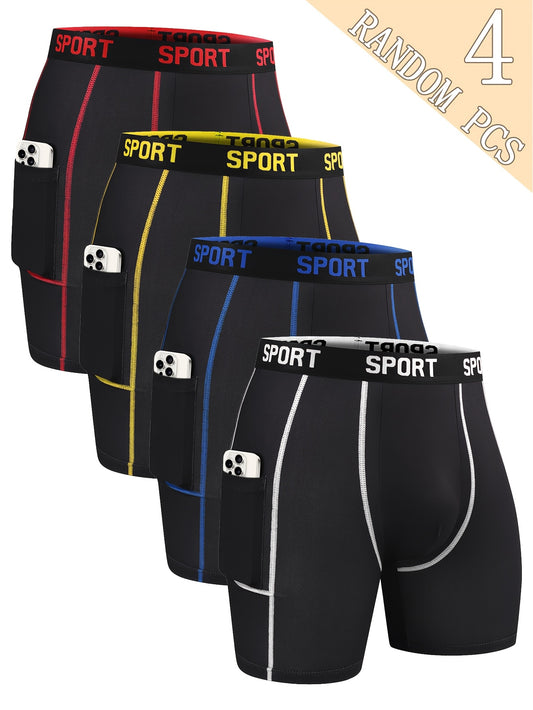 4 Men's long and cozy undergarments - breathable, stretchy, quick-drying, with elastic waistband. Suitable for sports, running, fitness - soft and lightweight.