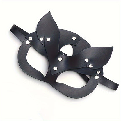 Women's punk leather cat-ears mask: adult party accessory, SM kink gear, 19.5cm/7.7inch