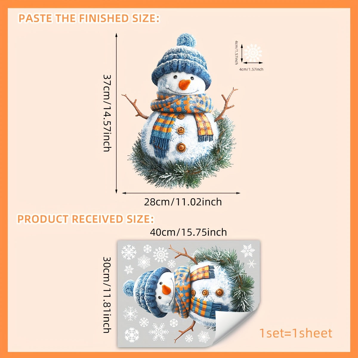 Snowman Window Cling for a Modern Look, Self-Adhesive Static Film made of Polyvinyl Chloride, Double-Sided Visual Design for the Festive Season, 3D Wall Sticker in a Single Sheet measuring 30x40cm - Item Number CT3045-YL.