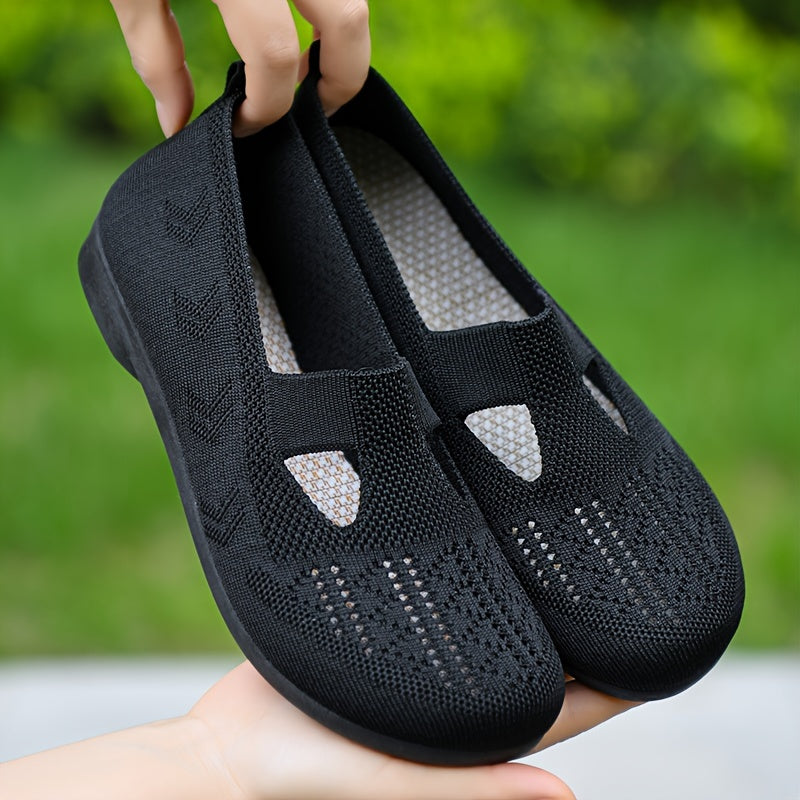 Breathable slip-on sneakers for women with soft sole and non-slip knit upper, ideal for casual wear.