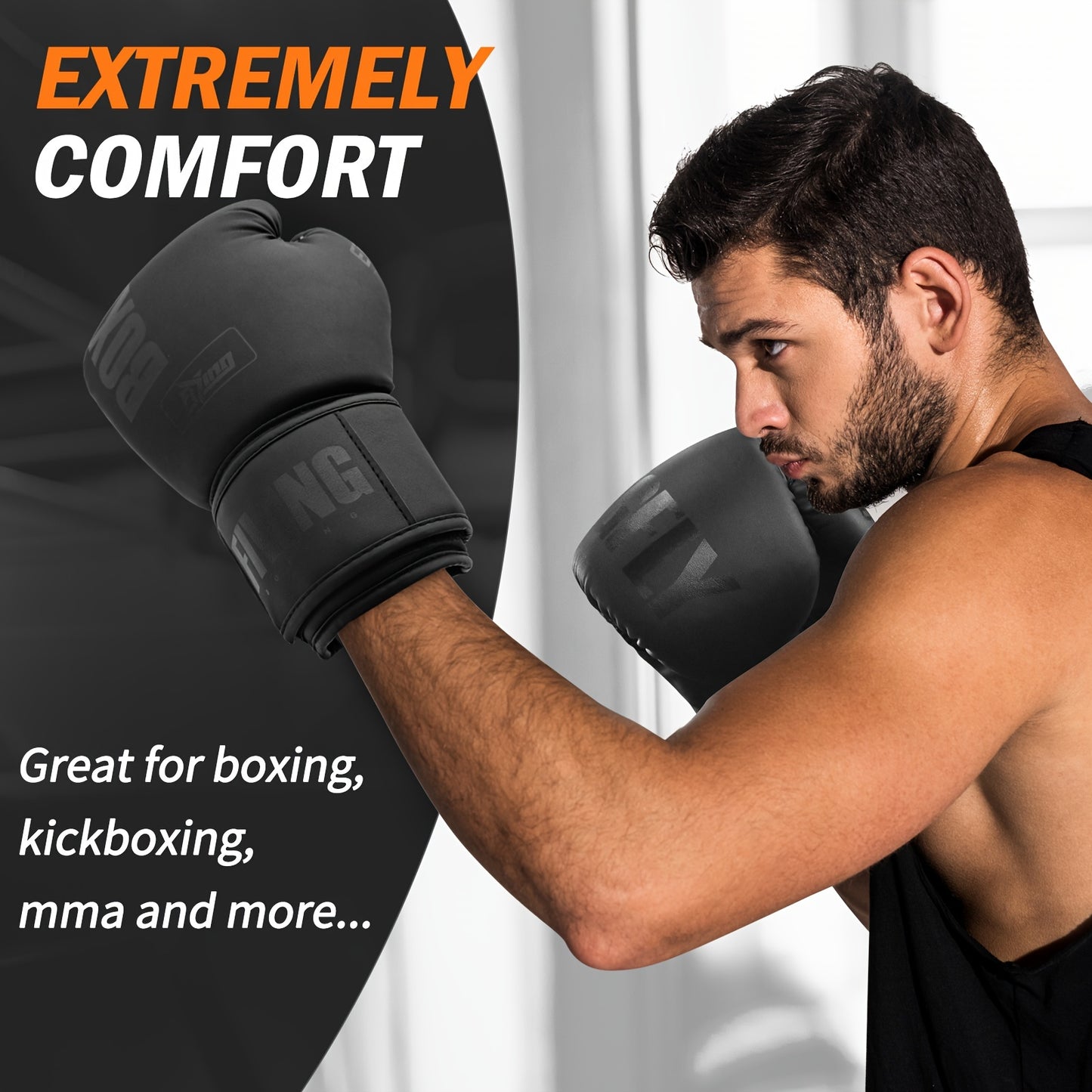 Boxing gloves in 10, 12, 14, and 16 oz made of faux leather for various combat sports training.