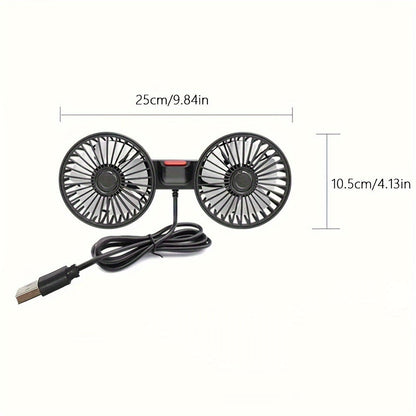 This product is a 1-piece car fan that functions as a small air conditioner. It features a double-headed rear fan that provides strong wind and can rotate 360 degrees. With a large air volume and subwoofer operation, it is equipped with a base fixed clip