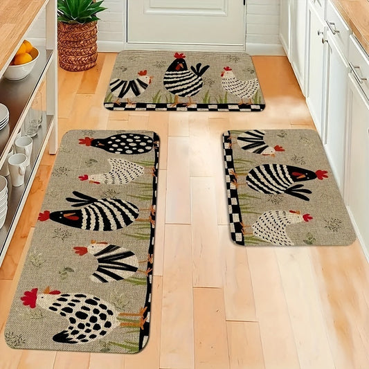 Modern Rooster Kitchen Rug with Cute Chickens Design - Non-Slip Colorful Floor Mat for Farmhouse Home Decor - Runner Rug for Bathroom, Bedroom, or Living Room