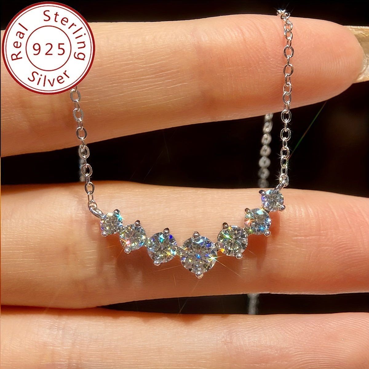 Luxurious Women's 1.7ct Moissanite Pendant Necklace in Sterling Silver, Perfect for Weddings and Mother's Day Gifts - Sparkling Smile Diamond Necklace, Promise of Eternity. Luxury Ladies Jewelry.