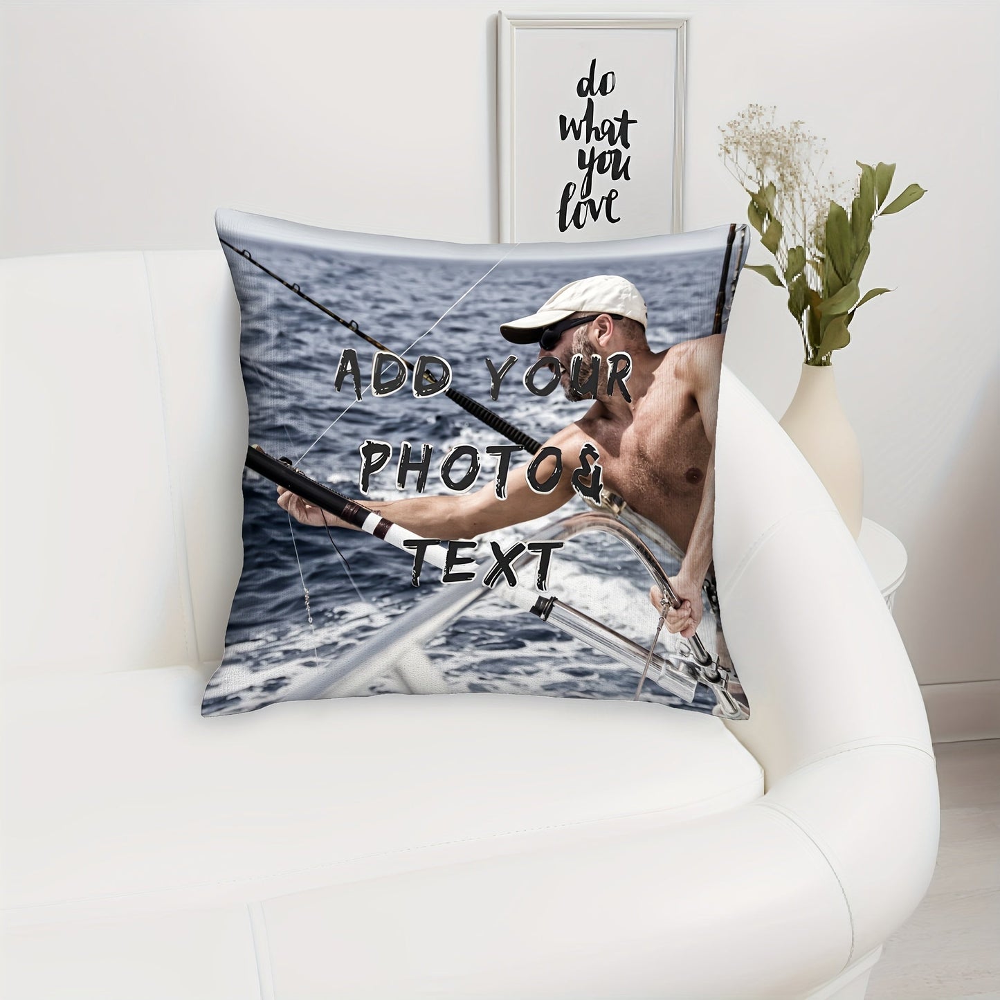 One 18x18 Custom Photo Pillowcase for Fishing Enthusiasts, Featuring a Personalized Fisherman Image. Single-Sided Print on Short Plush Material, Insert Not Included. Perfect Unique Gift for Christmas, Valentine's Day, Thanksgiving, Anniversary. Includes