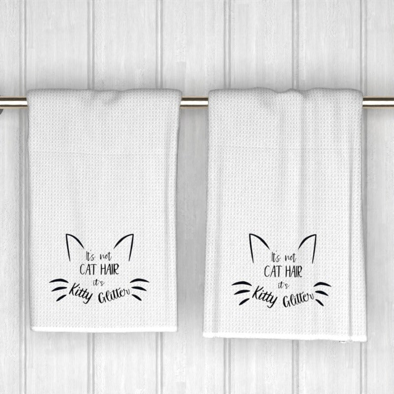 Set of 2 Soft Polyester Towels for Cat Hair Removal, 45.72x66.04 cm - "I'd Rather be with Kitty" Design, Great for Kitchen & Bathroom, Essential for Pet Grooming, Easy to Clean in Washing Machine, Ideal for Cat Owners, Perfect for Cat Grooming