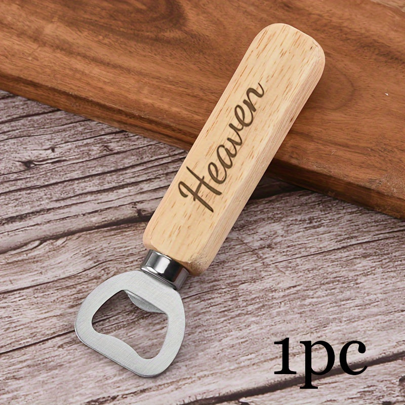 Engraved wooden handle bottle opener with stainless steel keychain - perfect for holidays and everyday use.