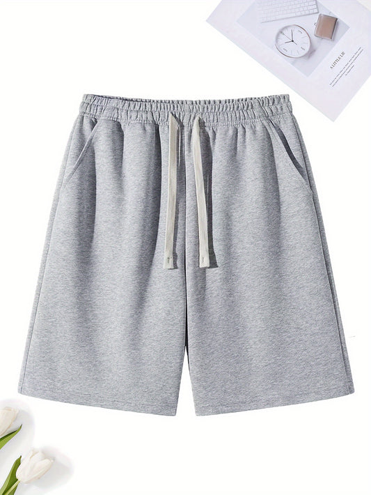 Men's casual sports shorts made of 100% polyester knit fabric. Ideal for running, hiking, daily wear, and festive occasions. Loose fit, solid color, perfect for summer workouts.