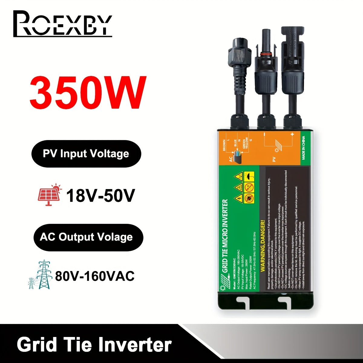 ROEXBY Solar PV Grid Tie Micro Inverter, 300W-700W, DC18V-50V to AC110V-280V, High-Efficiency Power Conversion for Home & Office, Micro Grid Inverter, 350W-600W, Solar Input, AC80V-220V