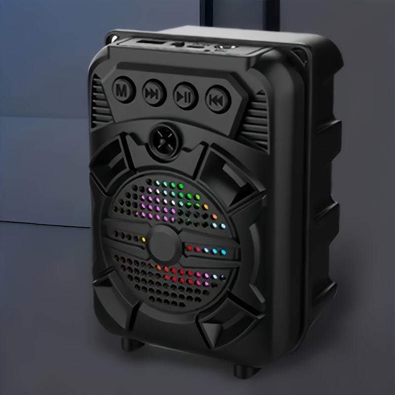 New Portable Speaker with USB support and RGB light, perfect for smartphones and tablets. 5W output, ideal for outdoor events or home parties.