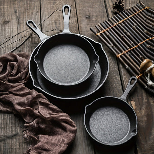 3-Piece Set of Pre-Seasoned Cast Iron Skillets - Ideal for Sauteing, Searing & Baking - Non-Stick and Versatile Cookware for Gas, Electric, Glass Top Stoves, Oven & Grill