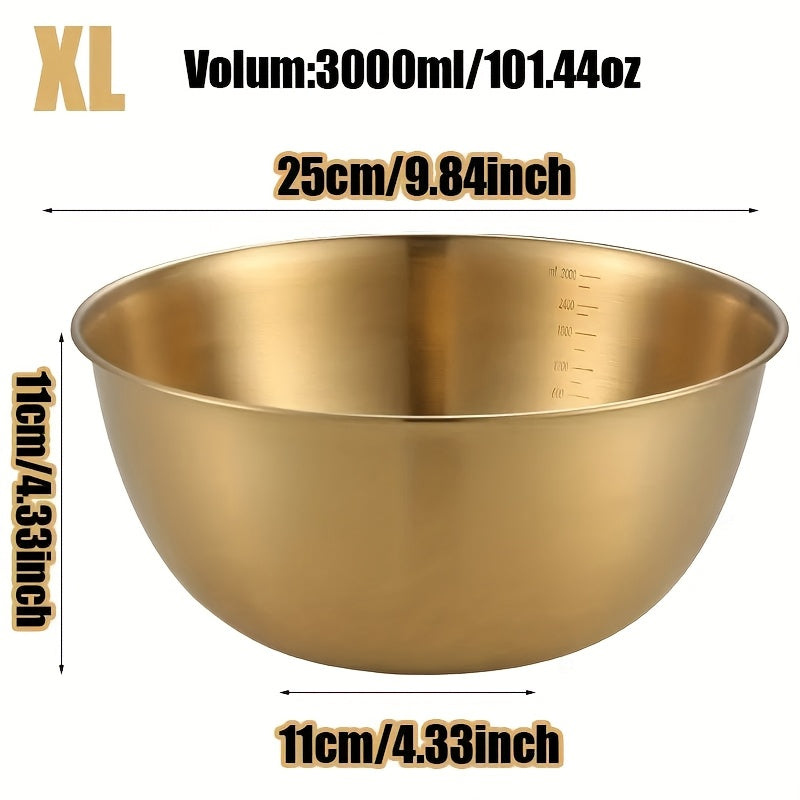 Set of 3 stainless steel salad bowls with measuring marks, various sizes - 700ml, 1200ml, 3000ml