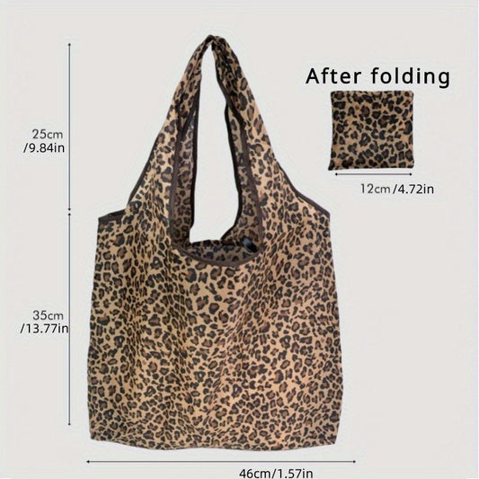 Stylish Leopard Print Foldable Shopping Bag - Made from Durable Polyester, Ideal for Shopping, Travel, and Storage of Clothing and Gifts