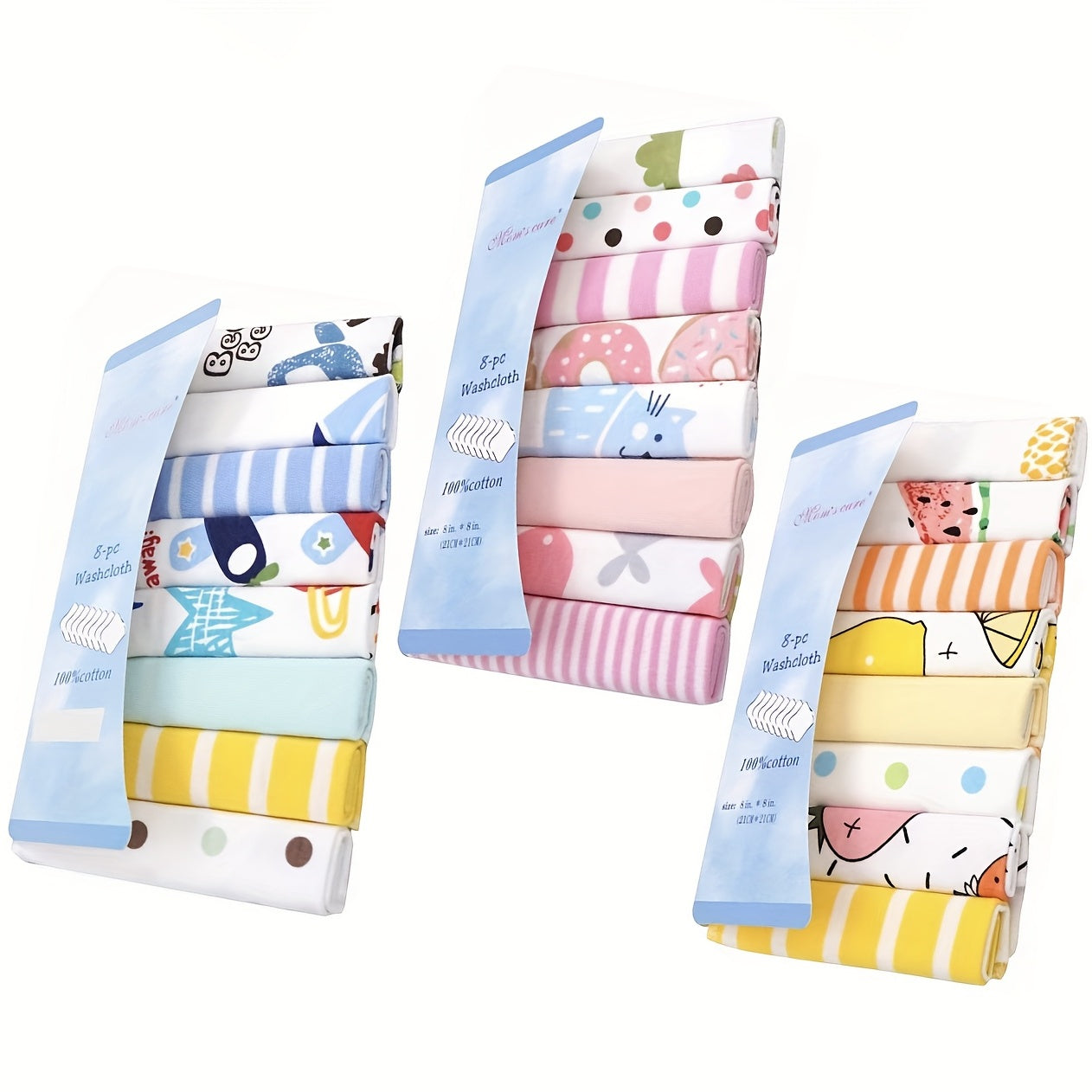 Nursing Towels Set of 8, Adorable Baby Washcloths with Cute Designs. Includes Burp Cloths, Soft Infant Bath Towels, Toddler Face Towels, and Handkerchief. Perfect Baby Shower Gift for Newborns with Sensitive Skin, Suitable for Boys and Girls. Ideal for