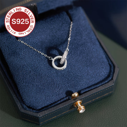 [Top Pick] Stylish 925 Sterling Silver Double Halo Necklace adorned with Cubic Zirconia, White Gold Plated - Ideal for Everyday Wear, Valentine's Day, or Mother's Day Present. Includes Anti-Tarnish Box and weighs 4g. Hypoallergenic, Clavicle Chain design