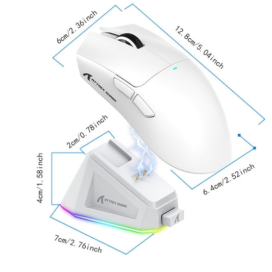 ATTACK SHARK X11 O'yin sichqonchasi, magnit zaryadlash docki bilan, PixArt PAW3311 O'yin sensoru, BT/2.4G simsiz/simli Win11/Xbox/PS/Mac ofis sichqonchalari o'yinchilar uchun.