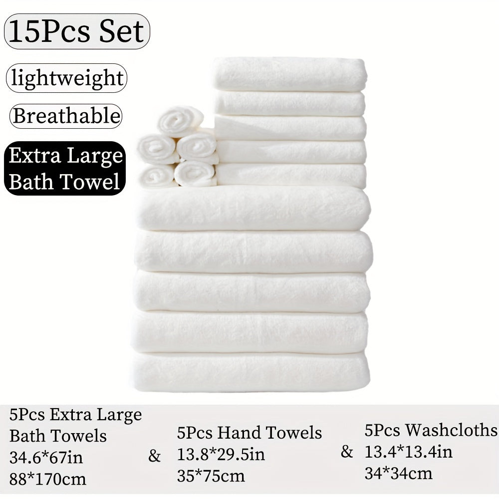 15-piece ultra-soft microfiber towel set in multiple colors, ideal for home and hotel showers.