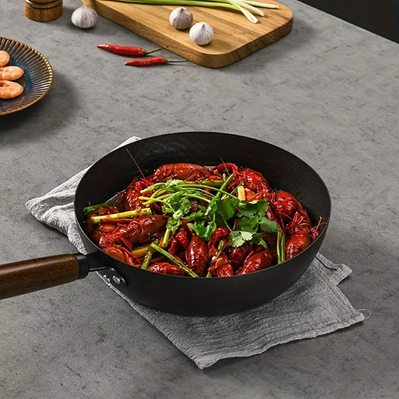 One 11-inch Hand-Forged Cast Iron Wok - Suitable for Induction, Electric, Gas, and Halogen Stoves - Durable, Multifunctional, and High-Temperature Resistant - Uncoated and Non-Stick - Ideal Kitchen Cookware (1 Piece)