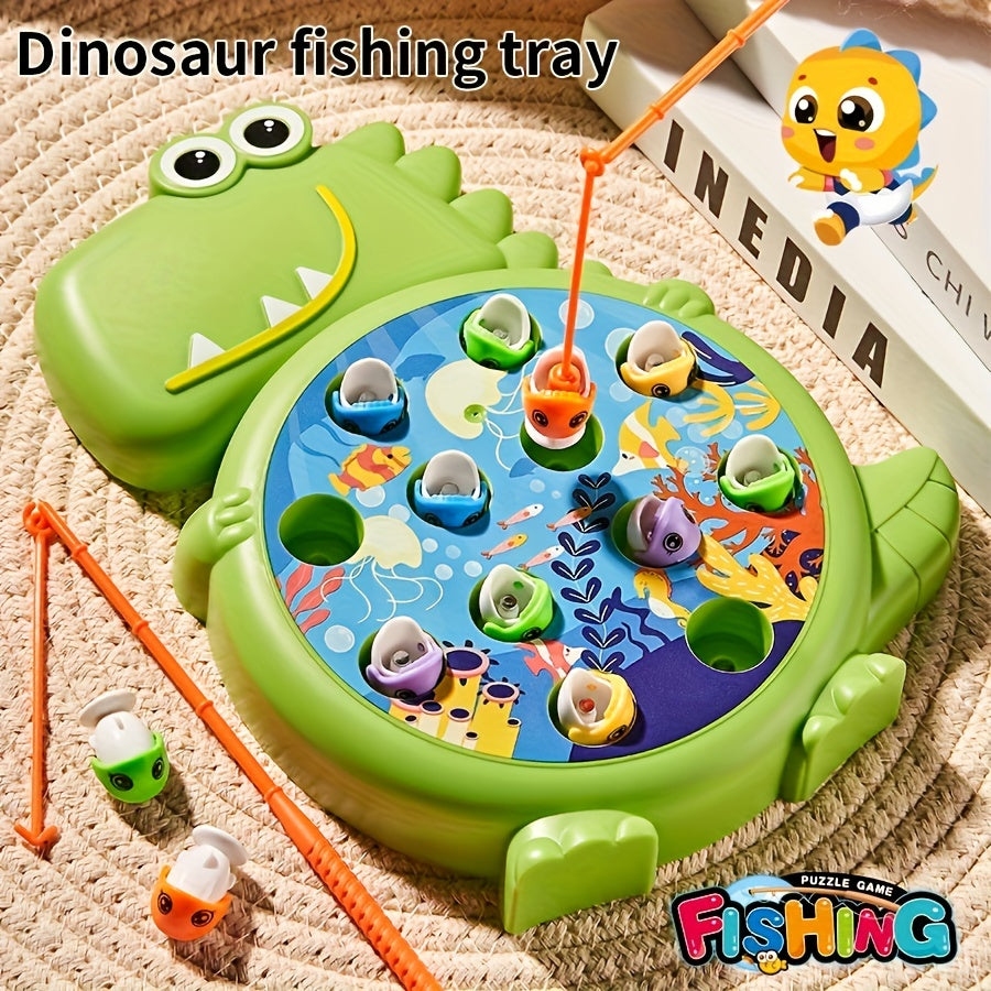 Interactive educational toy set for youngsters: Magnetic Dinosaur Fishing Game in Green/Blue