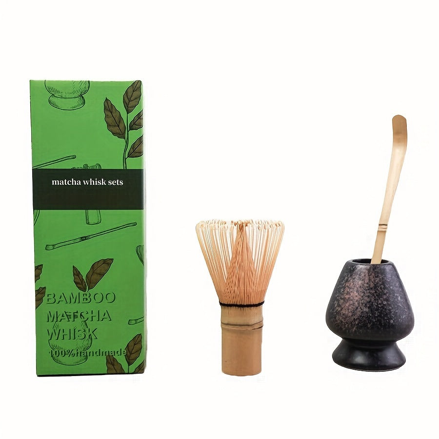 Complete Set of Traditional Japanese Matcha Tools - Includes Bamboo Whisk, Ceramic Spout, and Scoop - Ideal for Holiday Season