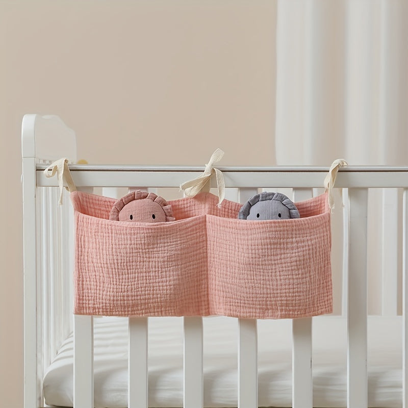 This versatile storage bag made of pure cotton features double layers for extra storage. It can be used as a bedside organizer, toy bag, stroller hanging bag, or bottle holder. With a festive print, it makes a perfect Easter, Halloween, or Christmas gift