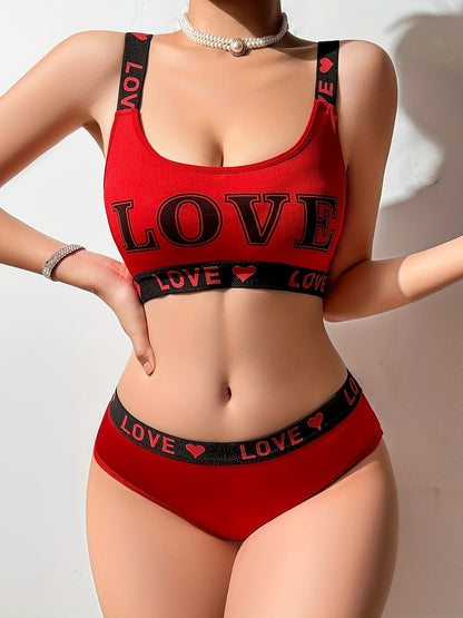 Set of LOVE letter sports bra with matching belt.