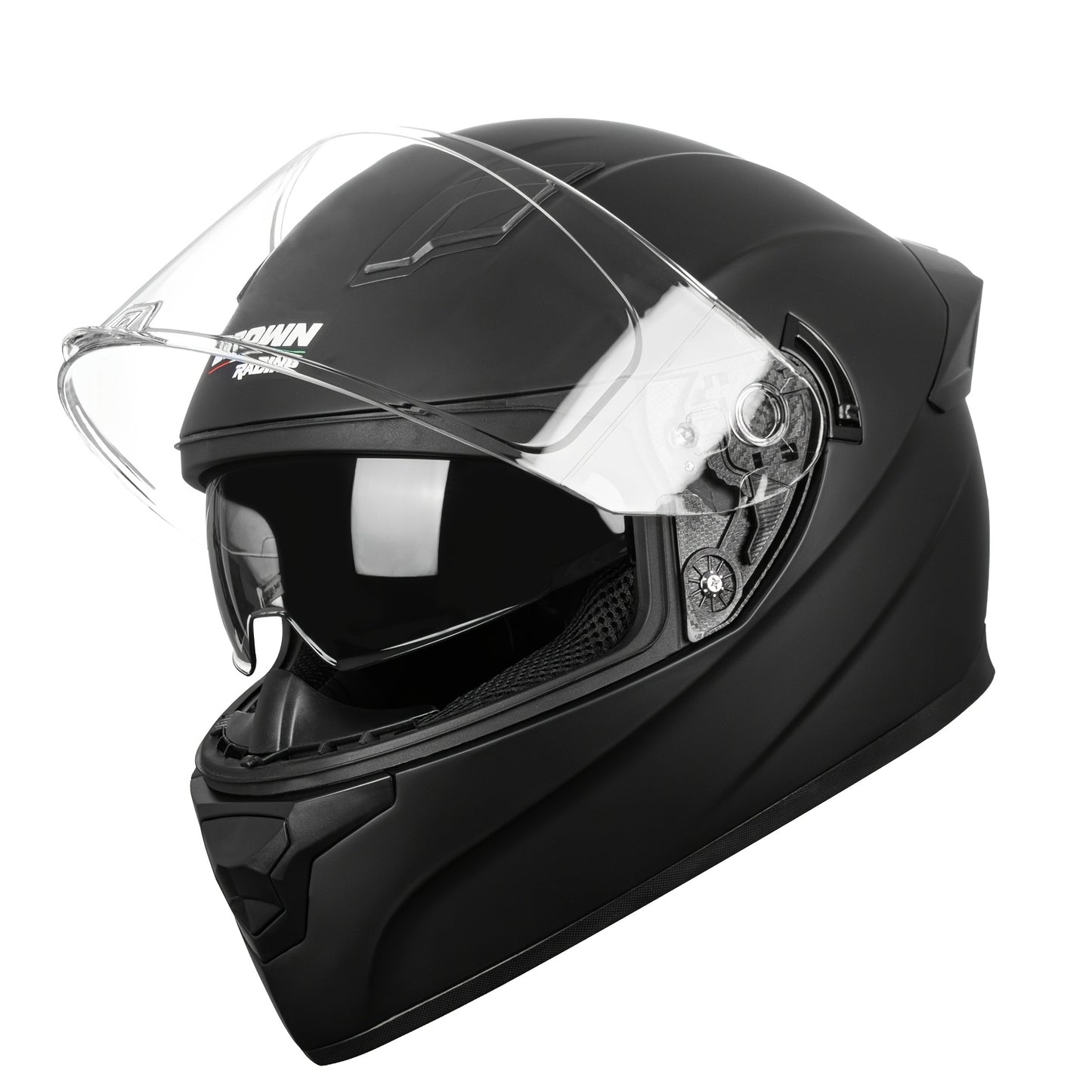 Crownracing Full Face Motorcycle Helmet made of ABS material, easy to clean, perfect for street biking and adults.