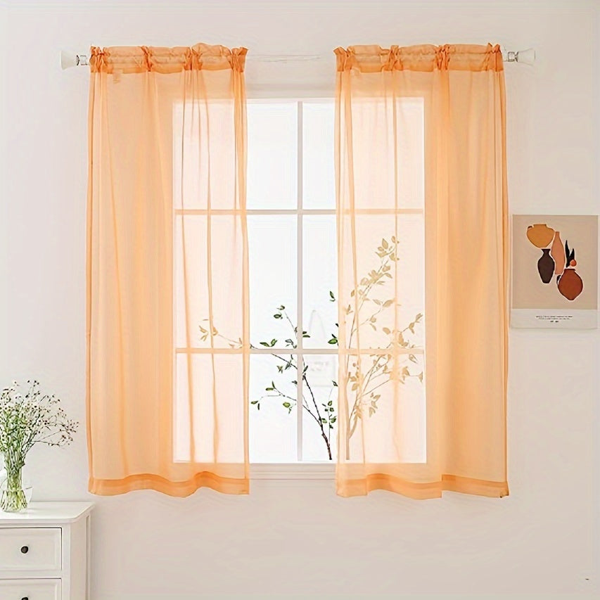 Two panels of sheer curtains with a basic rod pocket design, perfect for adding a touch of elegance to your bedroom, office, living room, yard, kitchen, or any other space in your home.