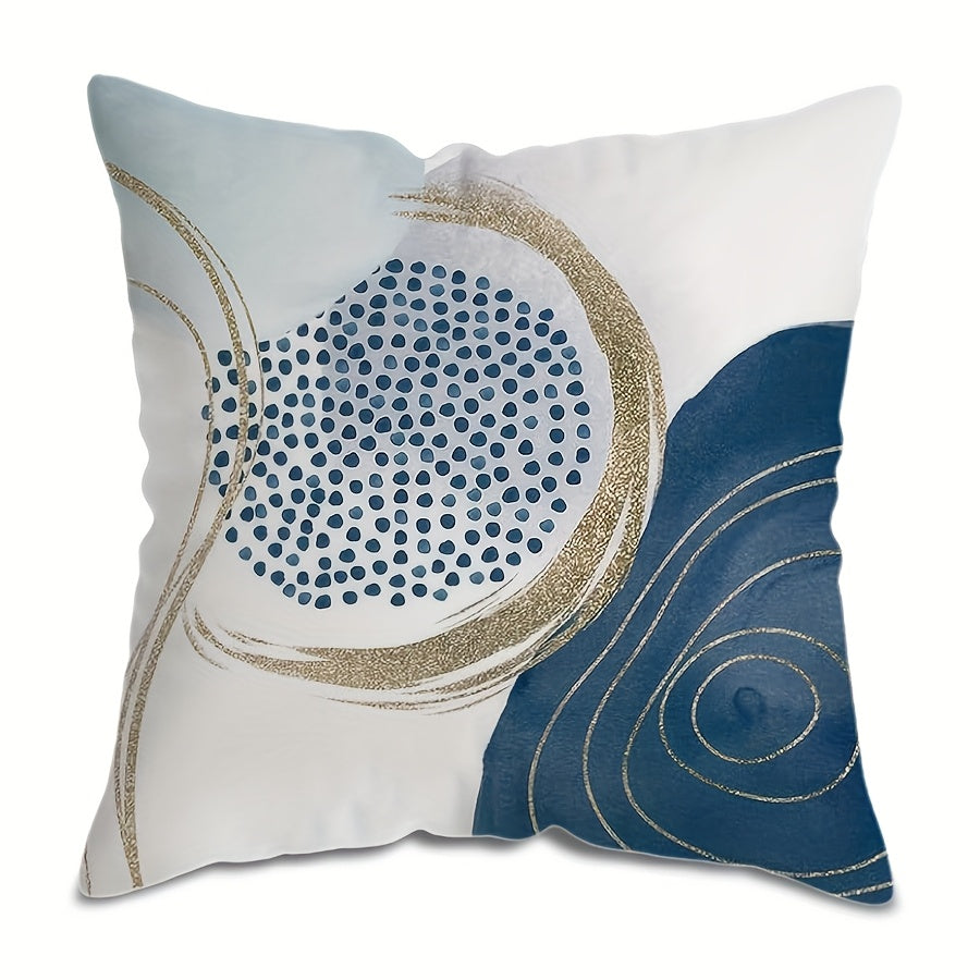 Add a stylish touch to your living space with the Chic Blue Geometric Throw Pillow Cover. This Abstract Boho Mid-Century Modern Design features a zip closure and is machine washable. Made of high-quality polyester, this cover measures 44.96x44.96 cm