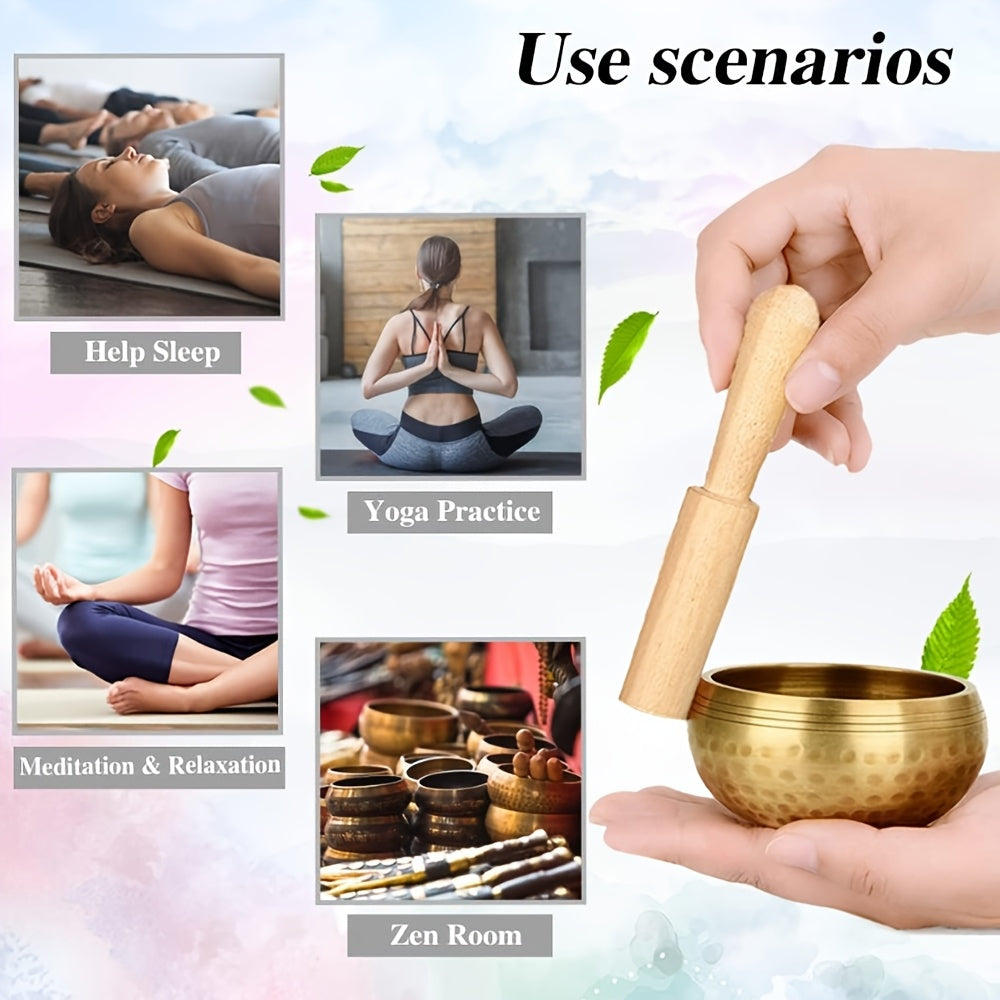 Singing bowl set for meditation and sound therapy with wooden mallet