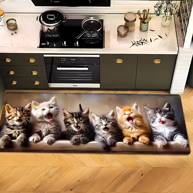 Soft and non-slip cat pattern runner rug, perfect for any room in your home. Made from machine washable, low pile polyester blend for easy cleaning. This comfortable floor mat is ideal for adding a touch of style to your kitchen, living room, bedroom