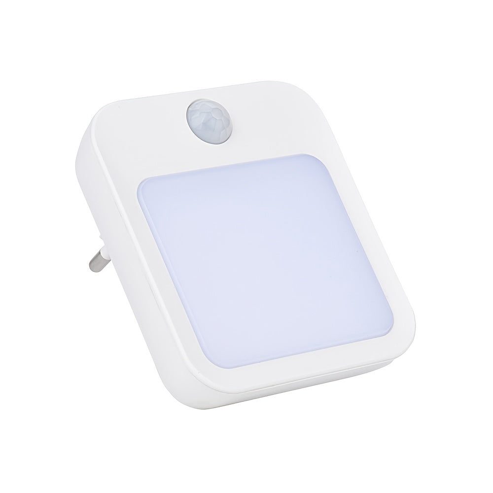 Plug-in LED motion sensor night light with dimmable feature and auto dusk to dawn sensor for various rooms.